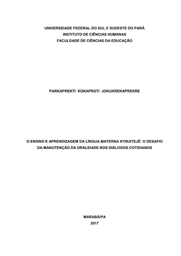 Universidade Federal Do Sul E Sudeste Do Pará Instituto De Ciências Humanas Faculdade De Ciências Da Educação