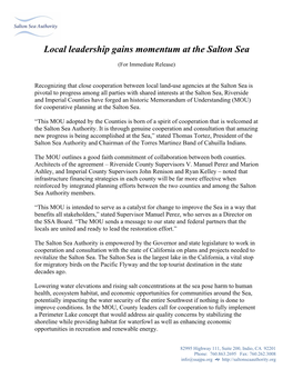 Local Leadership Gains Momentum at the Salton Sea