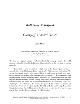 Katherine Mansfield Gurdjieff's Sacred Dance