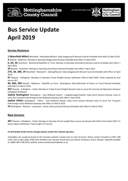 April 2019 Timetable Changes