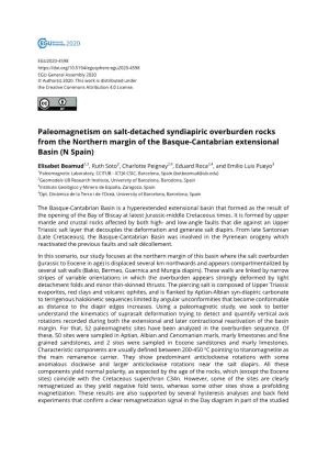 Paleomagnetism on Salt-Detached Syndiapiric Overburden Rocks from the Northern Margin of the Basque-Cantabrian Extensional Basin (N Spain)