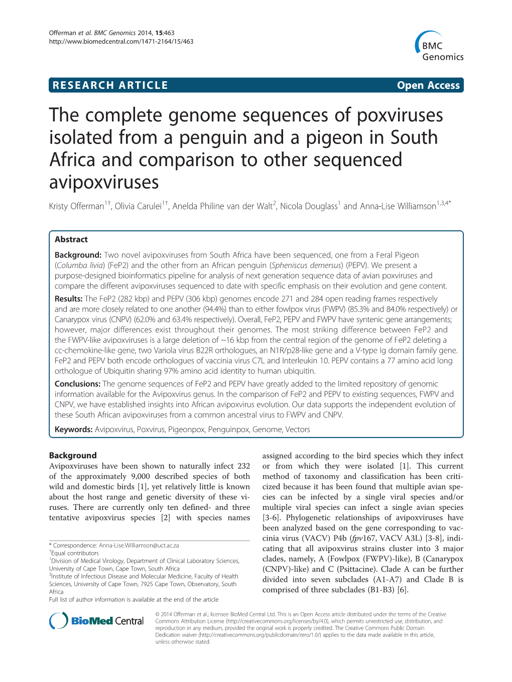 The Complete Genome Sequences of Poxviruses Isolated from a Penguin