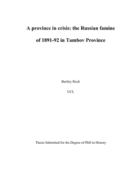 The Russian Famine of 1891-92 in Tambov Province