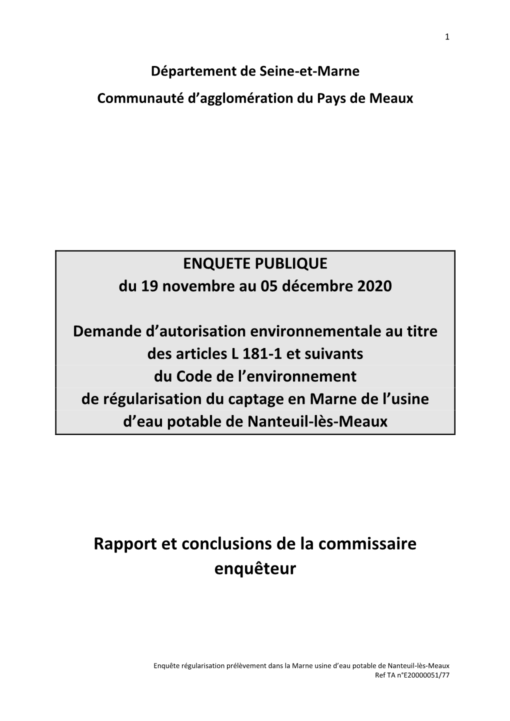 Rapport Et Conclusions De La Commissaire Enquêteur