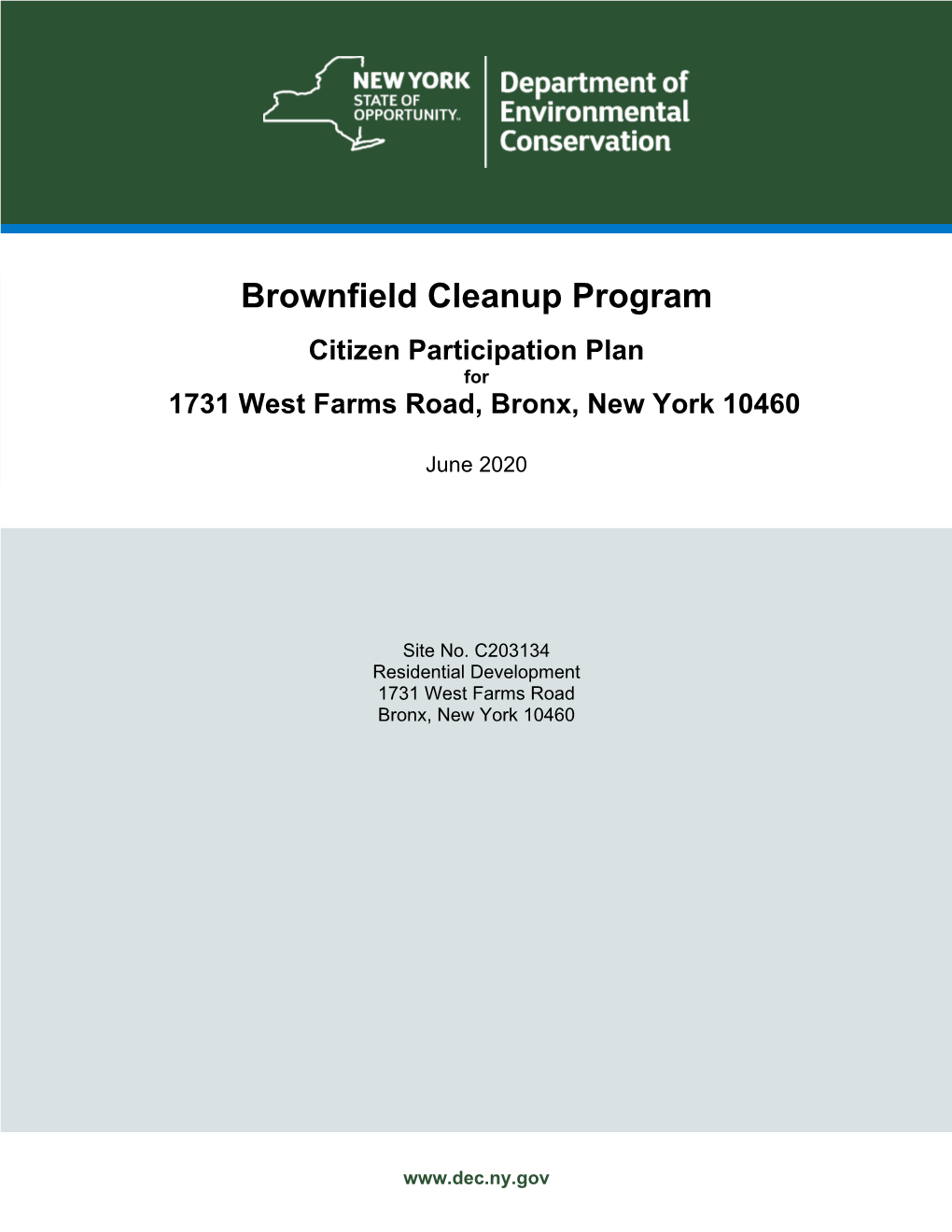 Brownfield Cleanup Program Citizen Participation Plan for 1731 West Farms Road, Bronx, New York 10460