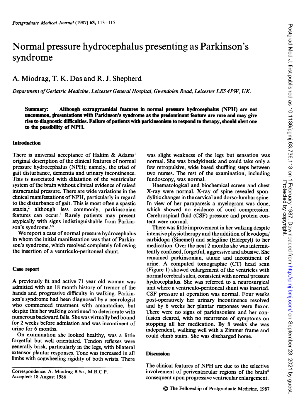 Normal Pressure Hydrocephalus Presenting As Parkinson's Syndrome