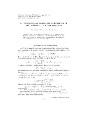 APPROXIMATE and CHARACTER AMENABILITY of VECTOR-VALUED LIPSCHITZ ALGEBRAS 1. Introduction and Preliminaries
