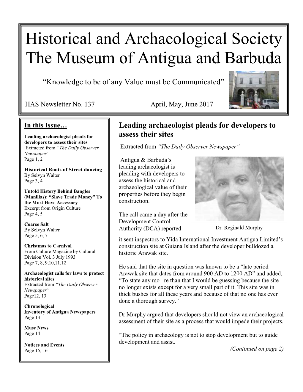 Historical and Archaeological Society the Museum of Antigua and Barbuda