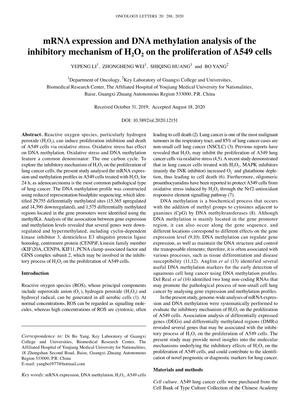 Mrna Expression and DNA Methylation Analysis of The