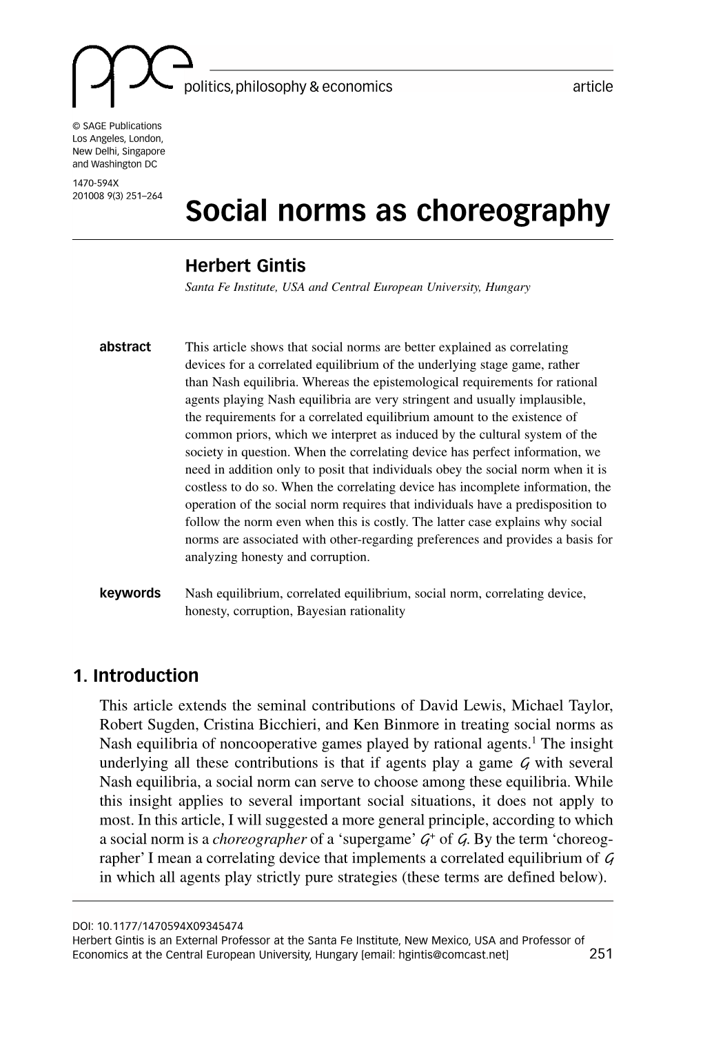 Social Norms As Choreography