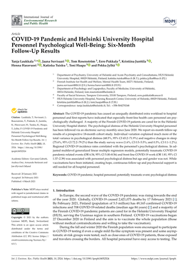 COVID-19 Pandemic and Helsinki University Hospital Personnel Psychological Well-Being: Six-Month Follow-Up Results