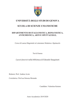 Università Degli Studi Di Genova Scuola Di Scienze Umanistiche