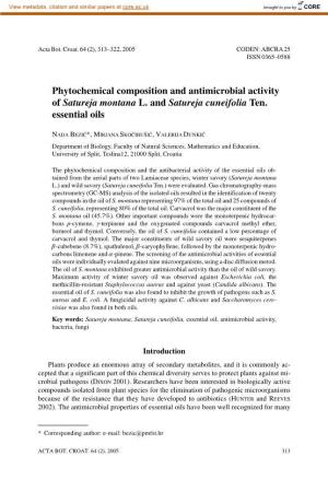 Phytochemical Composition and Antimicrobial Activity of Satureja Montana L. and Satureja Cuneifolia Ten. Essential Oils