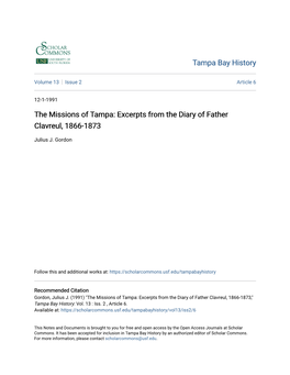 The Missions of Tampa: Excerpts from the Diary of Father Clavreul, 1866-1873