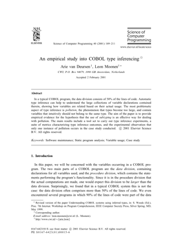 An Empirical Study Into COBOL Type Inferencing  Arie Van Deursen 1, Leon Moonen1 ∗ CWI, P.O