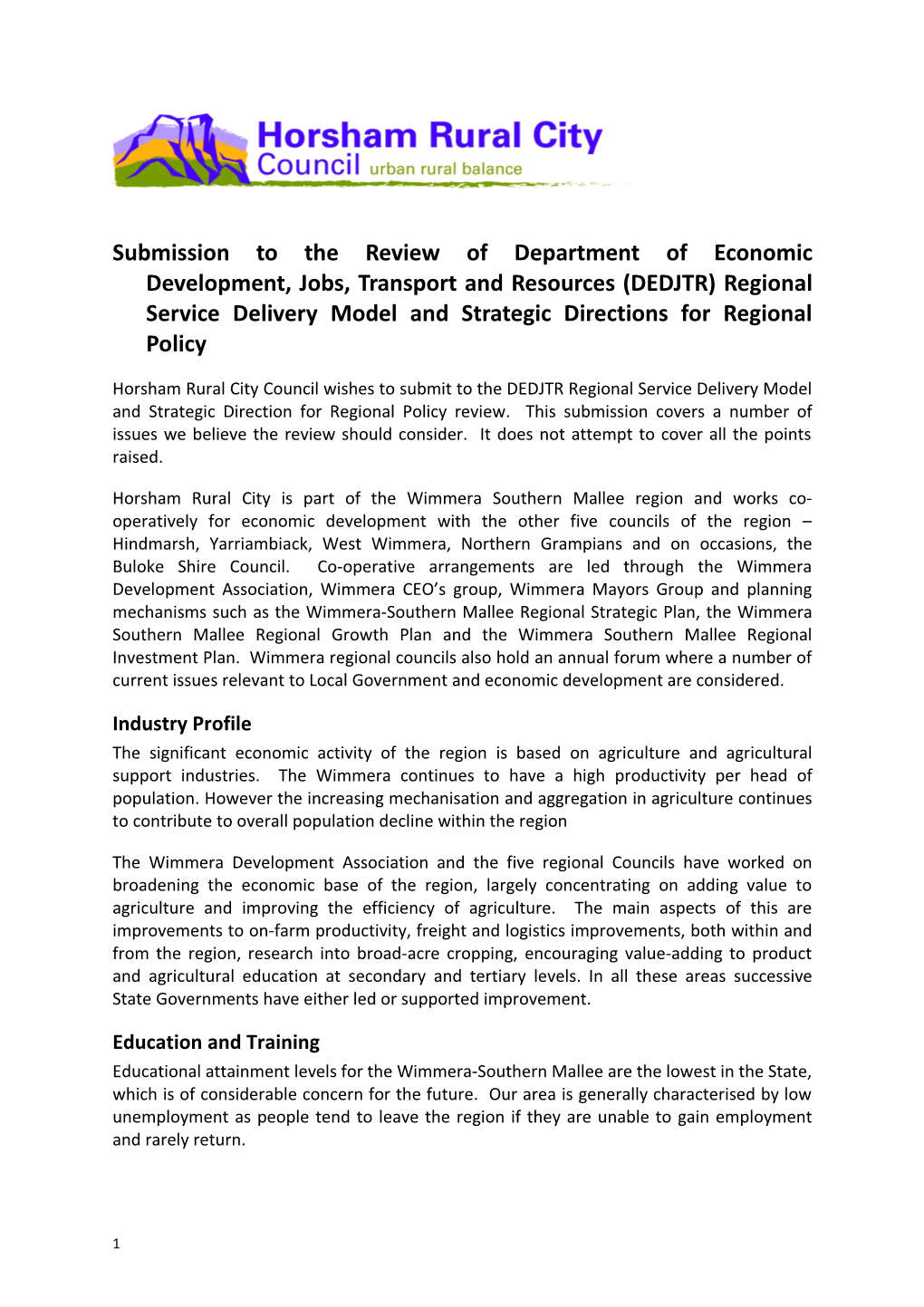 Submission to the Review of Department of Economic Development, Jobs, Transport and Resources