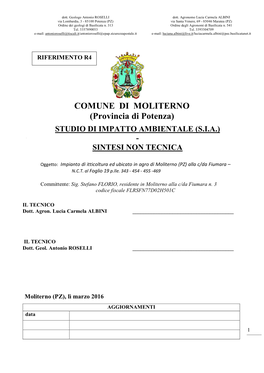 COMUNE DI MOLITERNO (Provincia Di Potenza) STUDIO DI IMPATTO AMBIENTALE (S.I.A.)