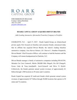 Roark Capital Group Acquires Driven Brands