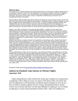 Elizabeth Cady Stanton's Address on Woman's Rights