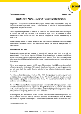 Scoot's First A321neo Aircraft Takes Flight to Bangkok