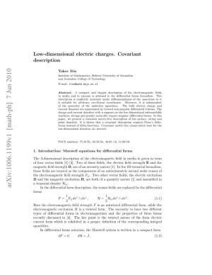 Low-Dimensional Electric Charges. Covariant Description 2 Which Is Explicitly Invariant Under the Diﬀeomorphism of the Manifold