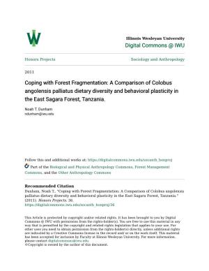 A Comparison of Colobus Angolensis Palliatus Dietary Diversity and Behavioral Plasticity in the East Sagara Forest, Tanzania