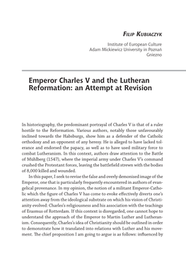 Emperor Charles V and the Lutheran Reformation: an Attempt at Revision