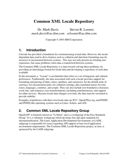 Common XML Locale Repository