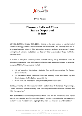 Discovery Italia and Xilam Seal an Output Deal in Italy