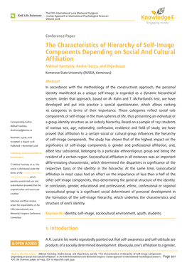 The Characteristics of Hierarchy of Self-Image Components Depending on Social and Cultural Affiliation