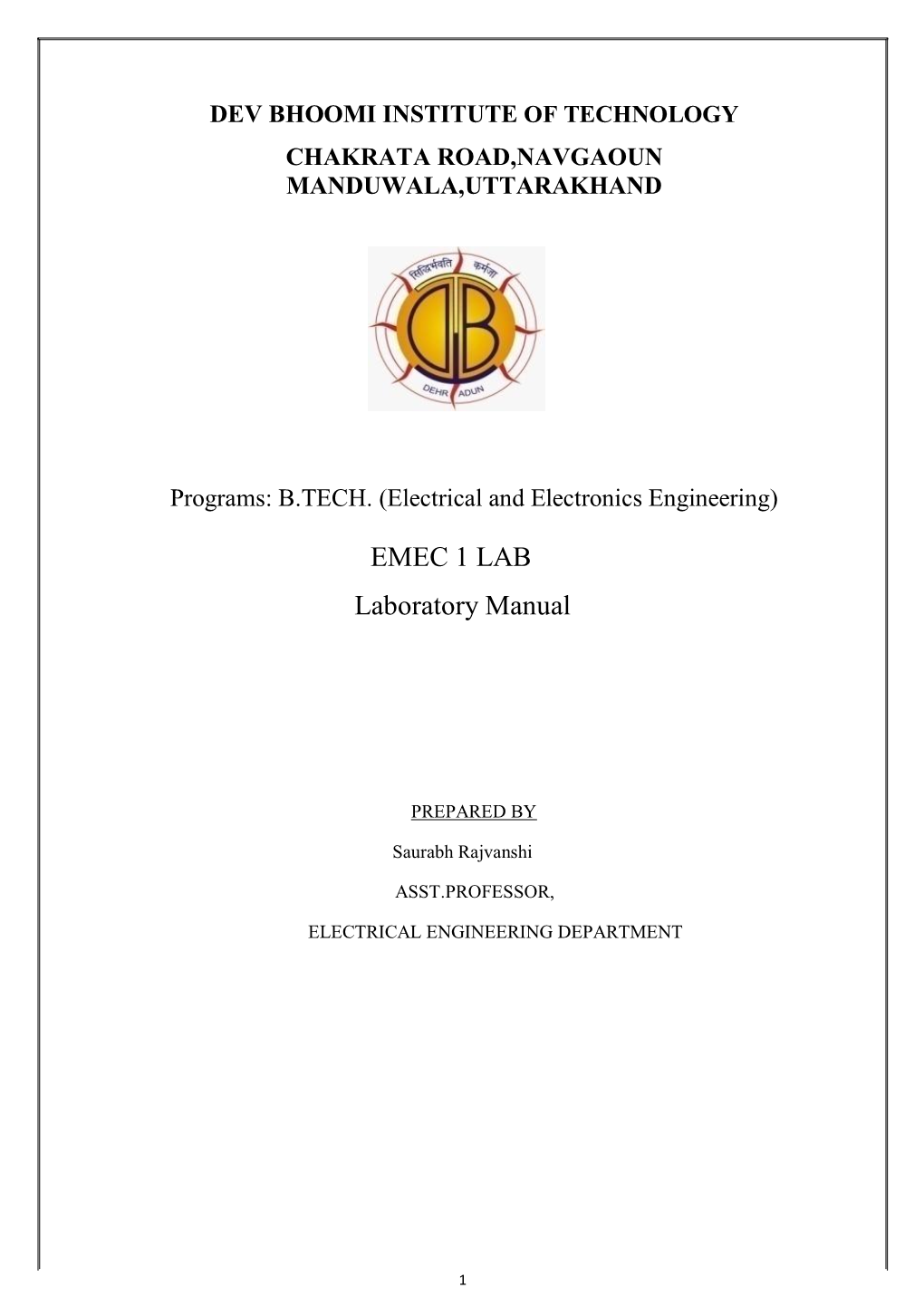 EMEC 1 LAB Laboratory Manual