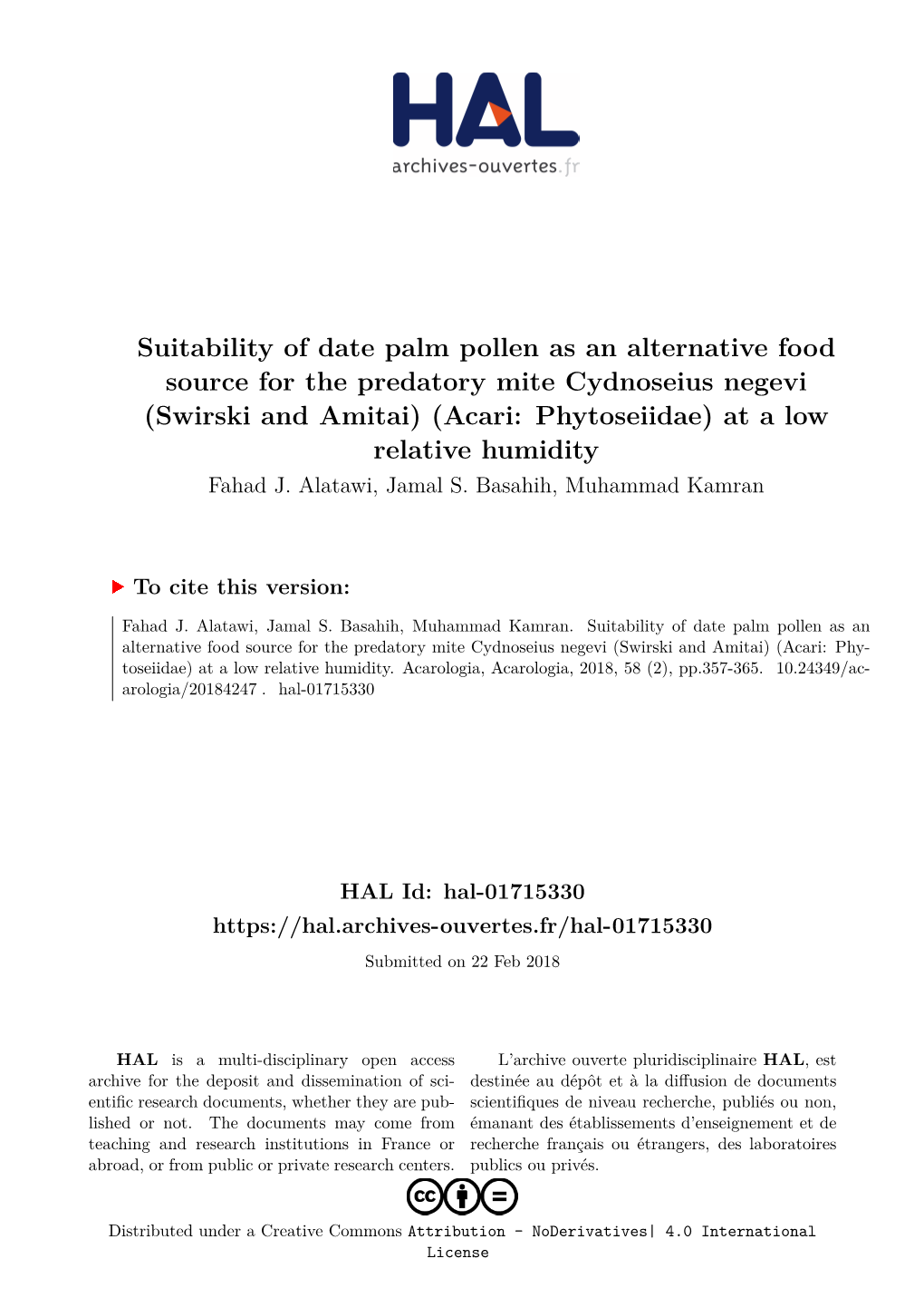 Suitability of Date Palm Pollen As an Alternative