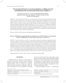 Environmental Factors on Seed Germination, Seedling Survival and Initial Growth of Sacha Inchi (Plukenetia Volubilis L.)1