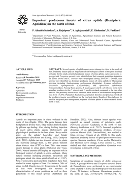 Important Predaceous Insects of Citrus Aphids (Hemiptera: Aphididae) in the North of Iran