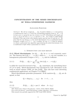 Concentration of the Mixed Discriminant of Well-Conditioned Matrices