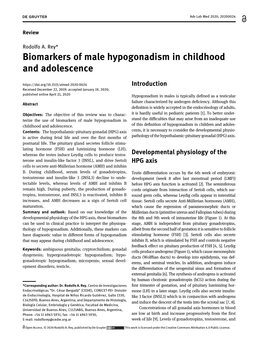 Biomarkers of Male Hypogonadism in Childhood and Adolescence