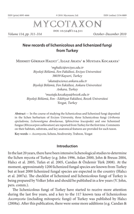 New Records of Lichenicolous and Lichenized Fungi from Turkey