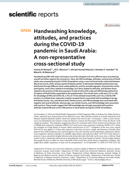 Handwashing Knowledge, Attitudes, and Practices During the COVID‑19 Pandemic in Saudi Arabia: a Non‑Representative Cross‑Sectional Study Osama Al‑Wutayd1*, Ali E