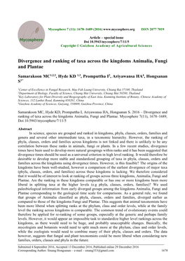 Divergence and Ranking of Taxa Across the Kingdoms Animalia, Fungi and Plantae