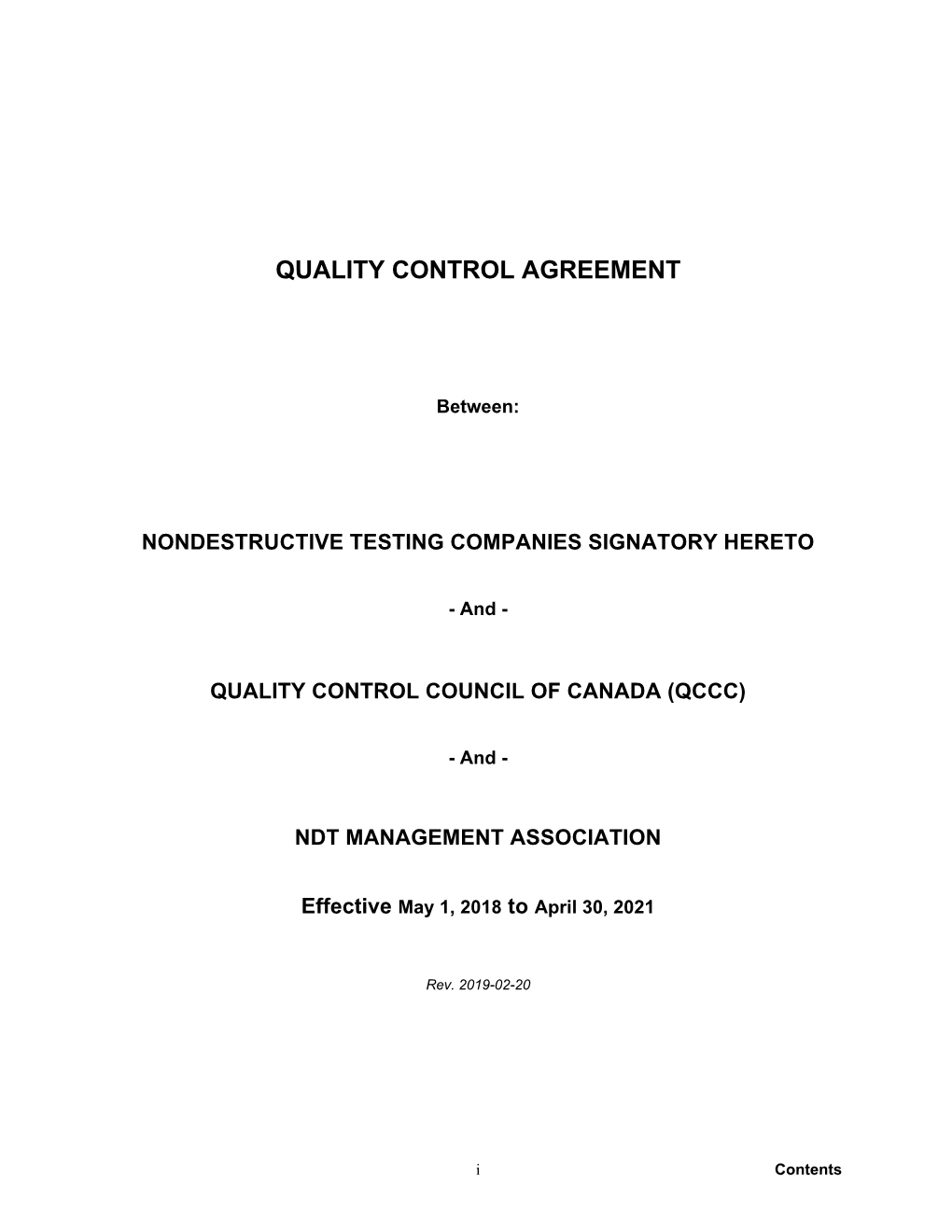 2018-21 CA Quality Control Agreement QCCC