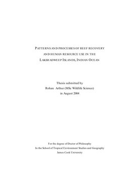 Thesis Submitted by Rohan Arthur (Msc Wildlife Science) in August 2004
