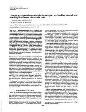 Unique Glycoprotein-Proteoglycan Complex Defined by Monoclonal Antibody on Human Melanoma Cells (Melanoma Antigen Complex/Biosynthesis) T