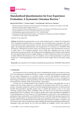 Standardized Questionnaires for User Experience Evaluation: a Systematic Literature Review †