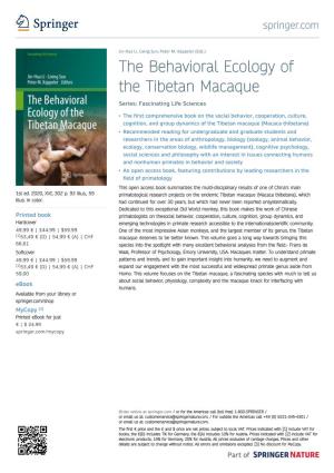 The Behavioral Ecology of the Tibetan Macaque Series: Fascinating Life Sciences
