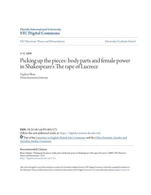 Body Parts and Female Power in Shakespeare's the Rape of Lucrece, Having Been Approved in Respect to Style and Intellectual Content, Is Referred to You for Judgment