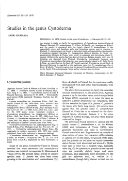 Studies in the Genus Cystoderma