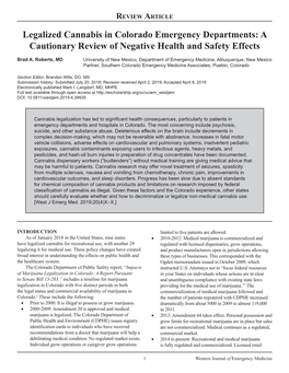 Cannabis in Colorado Emergency Departments: a Cautionary Review of Negative Health and Safety Effects