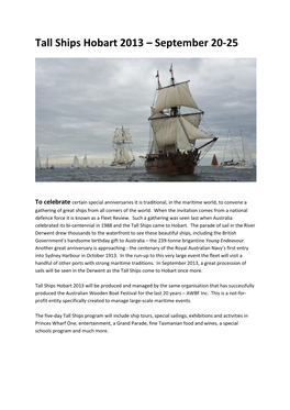 Tall Ships Hobart 2013 – September 20-25