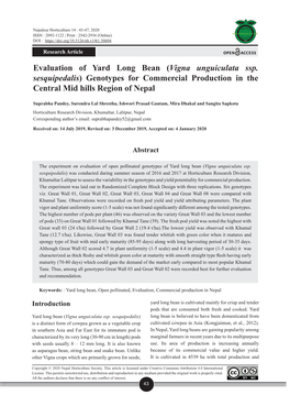 Evaluation of Yard Long Bean (Vigna Unguiculata Ssp