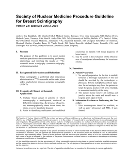 Society of Nuclear Medicine Procedure Guideline for Breast Scintigraphy Version 2.0, Approved June 2, 2004
